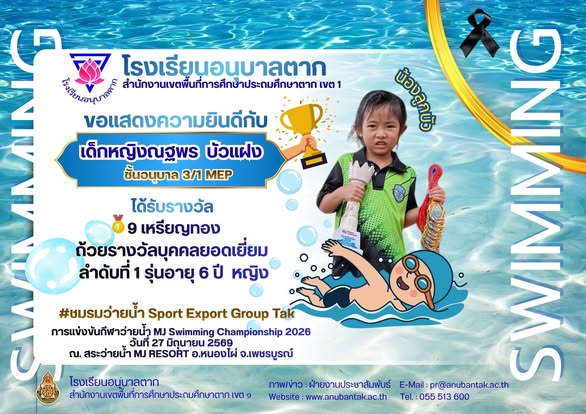 รางวัลคนเก่งการแข่งขันกีฬาว่ายน้ำ MJ Swimming Championship